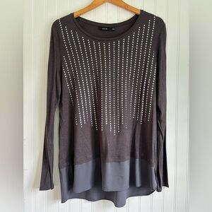 Apt. 9 Charcoal Long Sleeve Blouse with Rhinestone Accents